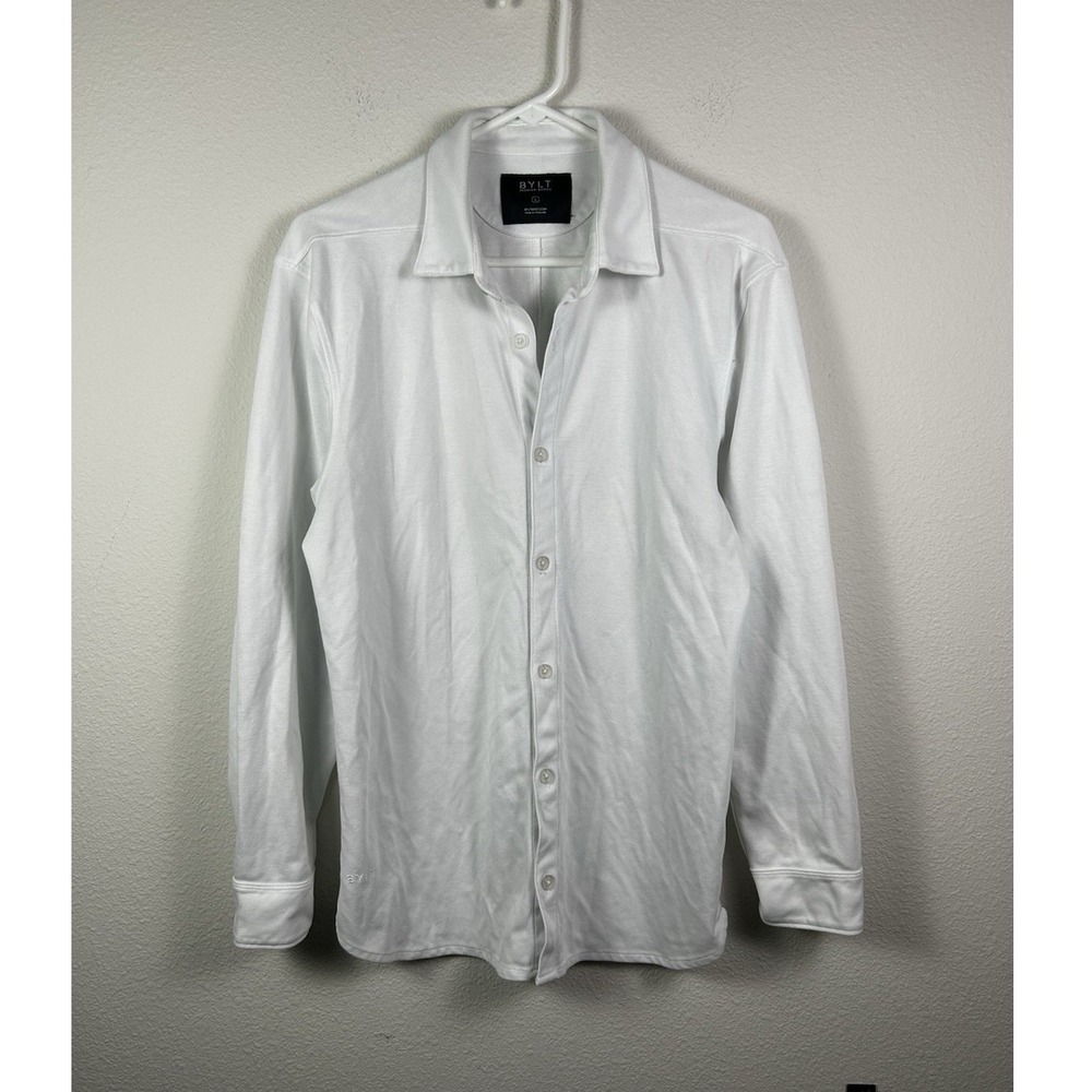 BYLT Premium Basics Shirt Men L White Long Sleeve Casual Button Up Cotton Blend